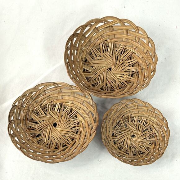 Vintage Set of 3 Woven Nesting Baskets Farmhouse Cottagecore Keys Trinkets - Picture 3 of 6
